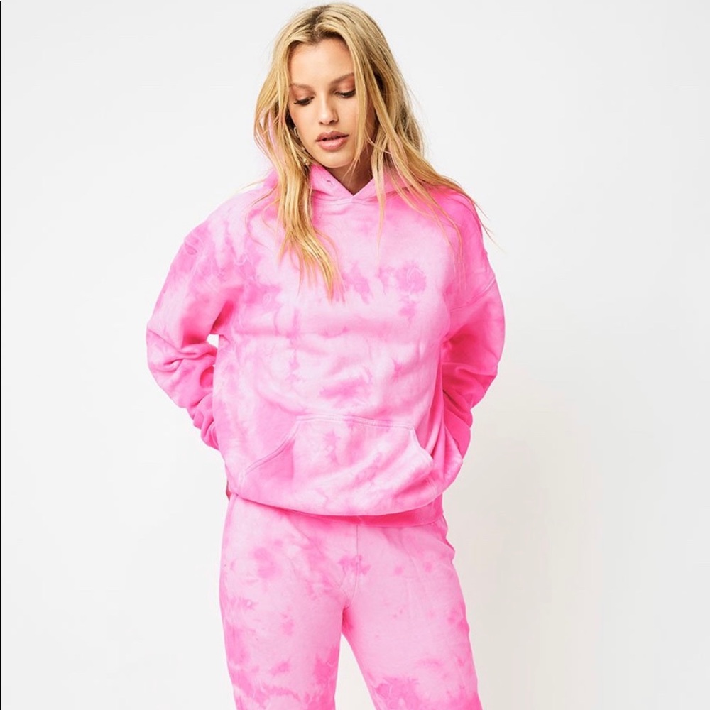 Frankies Bikinis Auden Hoodie - Pink Tie Dye